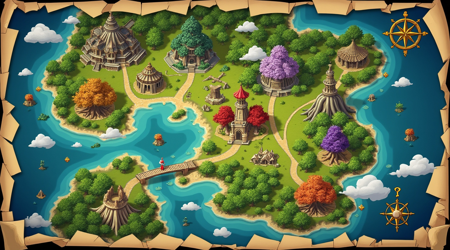 Mapa del mundo mágico de Paint and Level Up